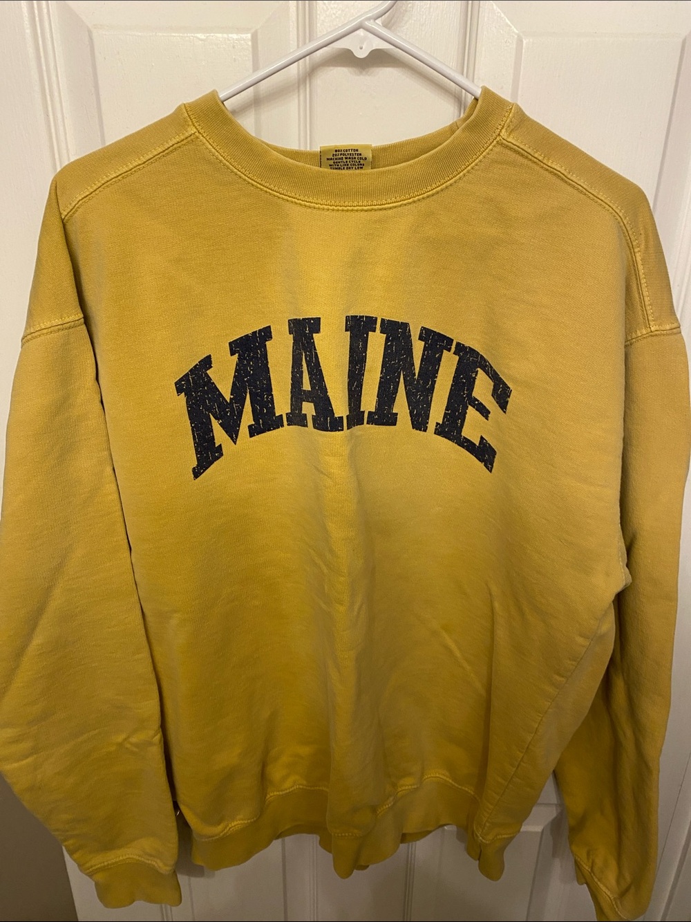 Avalon MAINE Crewneck Sweatshirt in Yellow with Navy Lettering
